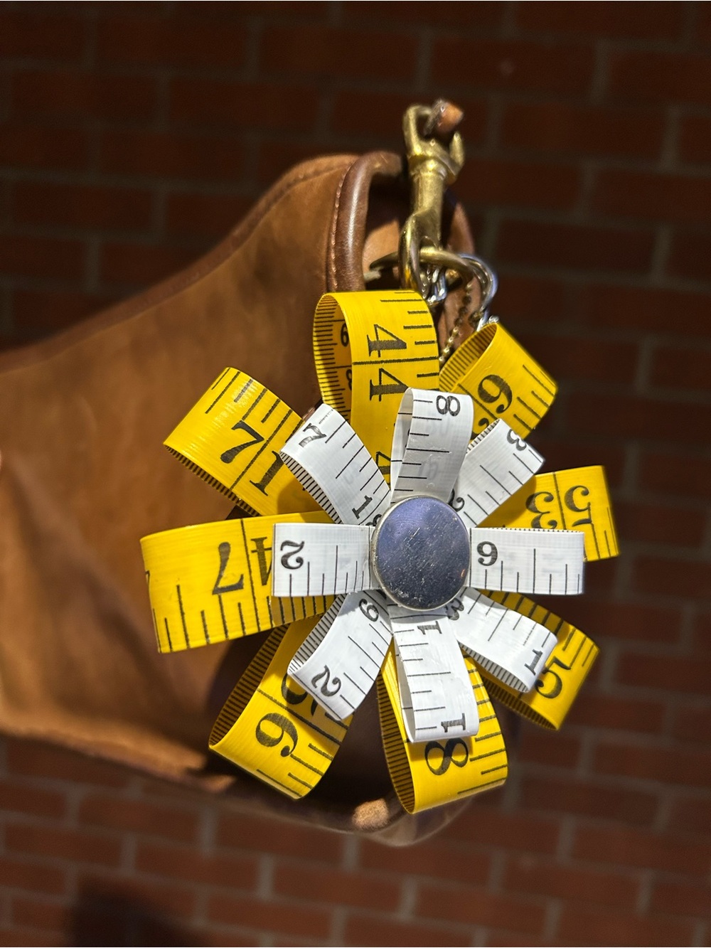 Yellow & White Measuring Tape Flower Keychain/Bag Charm